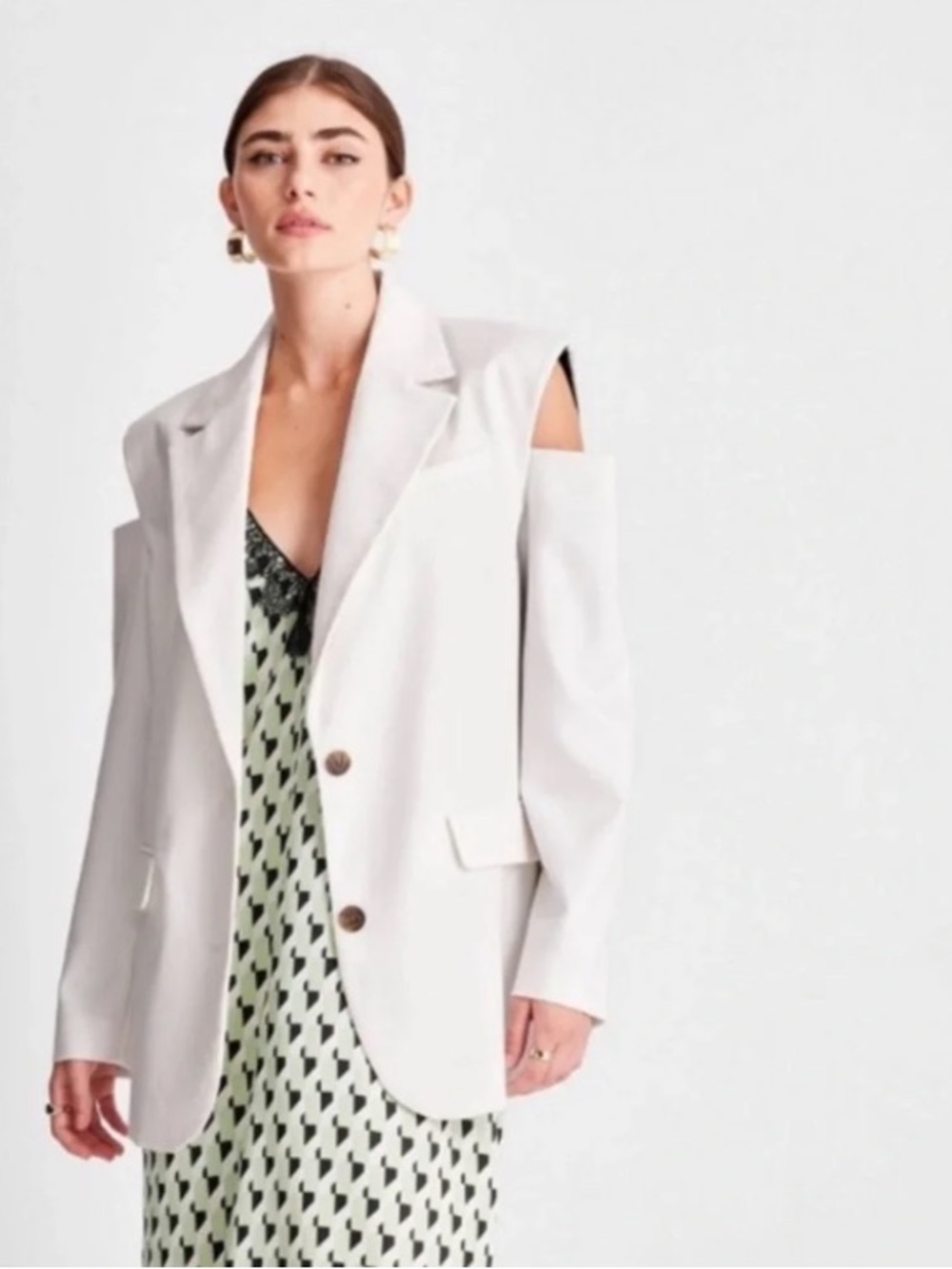 NWT/ Future Collective by Kahlana Barfield Brown Shoulder Cut-out Blazer (Cream)